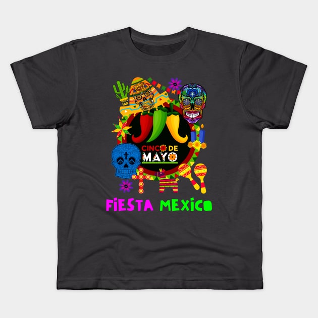 Spicy Hot Chili Cinco De Mayo Sugar Skull  Kids T-Shirt by AmicasKidz